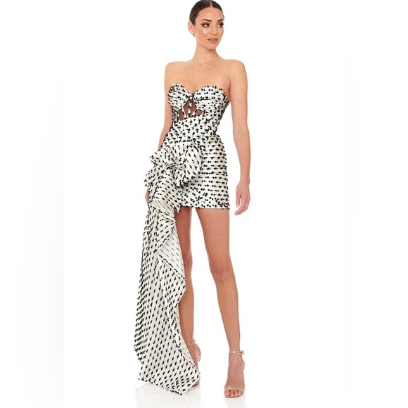 Eliya The Label Georgette Strapless Corset Mini Dress Black White Size M NWT - Picture 4 of 12